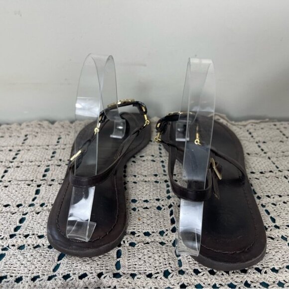Tory Burch Ali-Anteka Leather Brown coconut Sandals 8.5 Gold hardware slingback - Picture 4 of 11